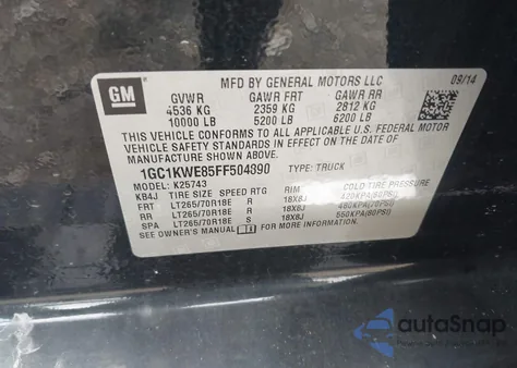 2015 Chevrolet Silverado 2500Hd Ltz from USA, damaged, VIN 1GC1KWE85FF504890